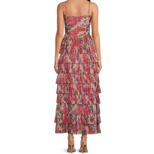 Gianni Bini Metallic Plisse Sweetheart Neck Cut-Out Tiered Dress